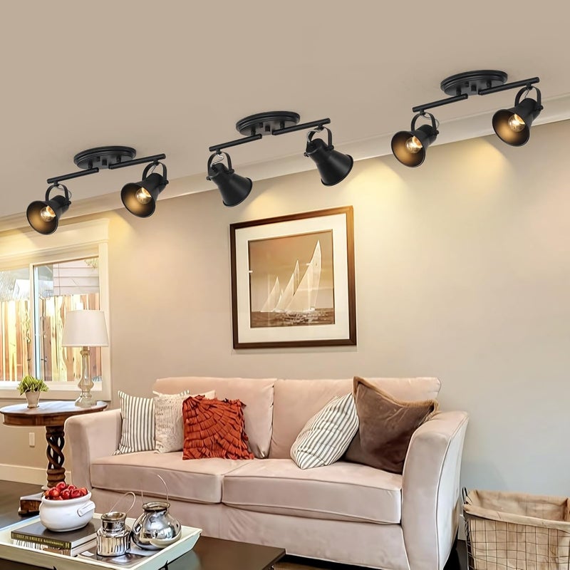 SEEBLEN 2 Light Track Lighting Ceiling, Industrial Directional Ceiling Spot Light Fixture,Black Flush Mount Ceiling Light for Kitchen, Living Room, Hallway, Bathroom, Cabinet, Etc. - Image 3